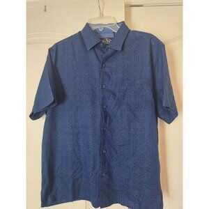 Nat Nast Blue Silk Cotton Blend Short Sleeve Button Down Shirt M EUC